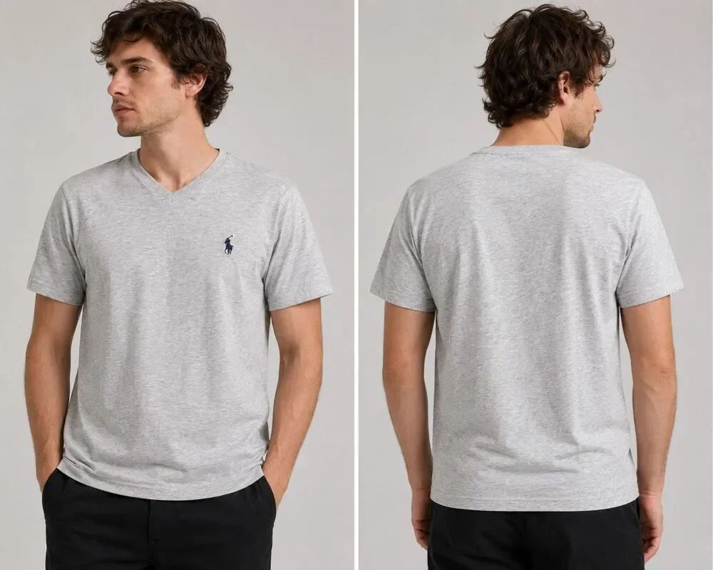 U.S. Polo Assn Gray Heather V Neck T Shirt Embroidered Logo Cotton Blend Size S